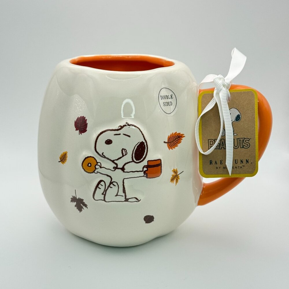 Rae Dunn Peanuts Snoopy Pumpkin Spice Pumpkin Mug | Snoopy pumpkin shaped mug